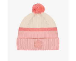 Striped pink and cream knit toque with pompom, child