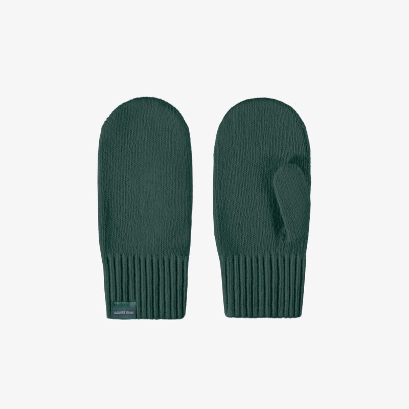 Teal green knitted mittens, child