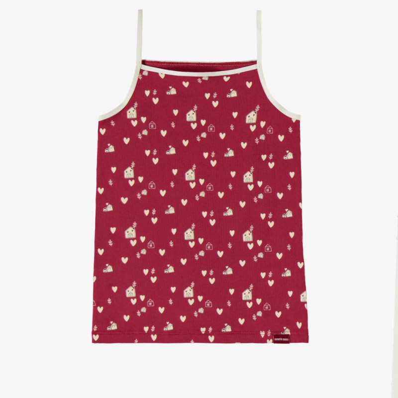 Red camisole with cream hearts print in stretch jersey, child