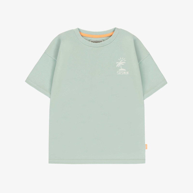 Sage green short-sleeved t-shirt with illustrations, child