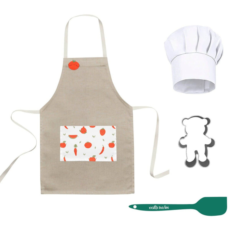 Little Chef Apron and Hat Set - Beige