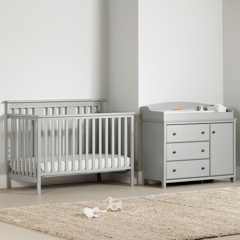 Baby bed and changing table set with removable surround - Cotton Candy Light gray