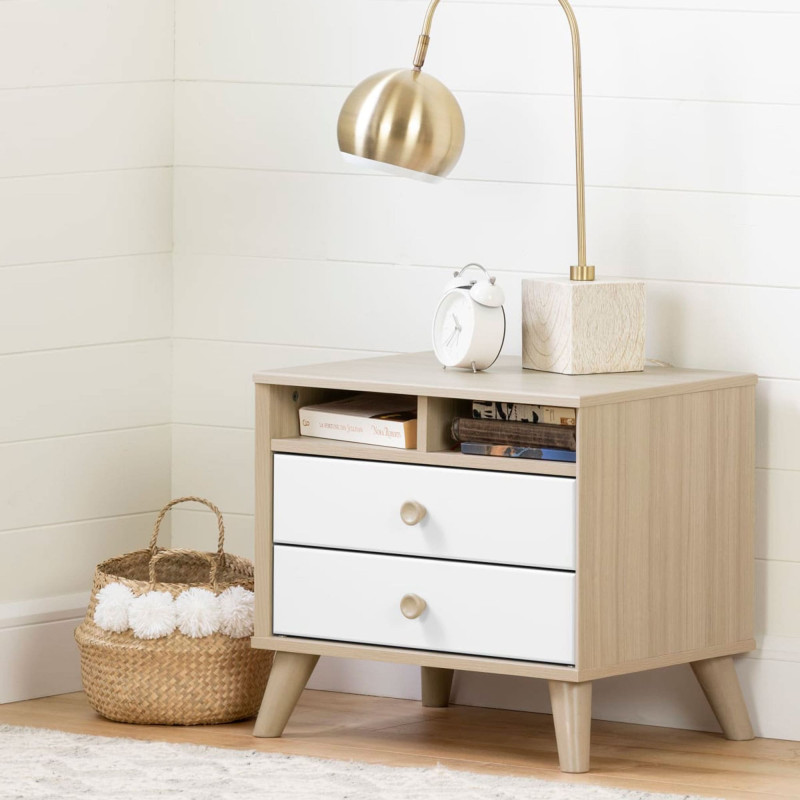 Yodi 2 Drawer Nightstand - Natural Elm and Solid White