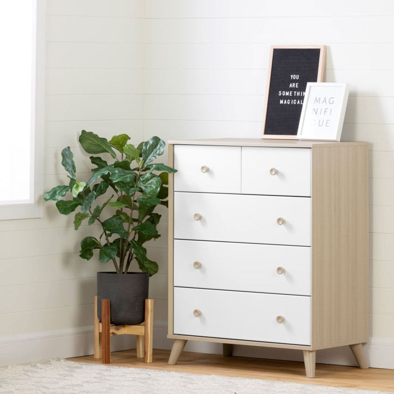 Yodi 5 Drawer Chest - Natural Elm and Solid White