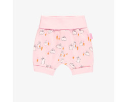 Pink evolutive shorts with bunnies and chickens in soft jersey, baby