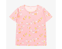 Pink pajama top with bunnies and chickens print, adult