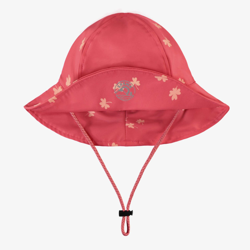 Pink rain hat with a print in polyurethane, child