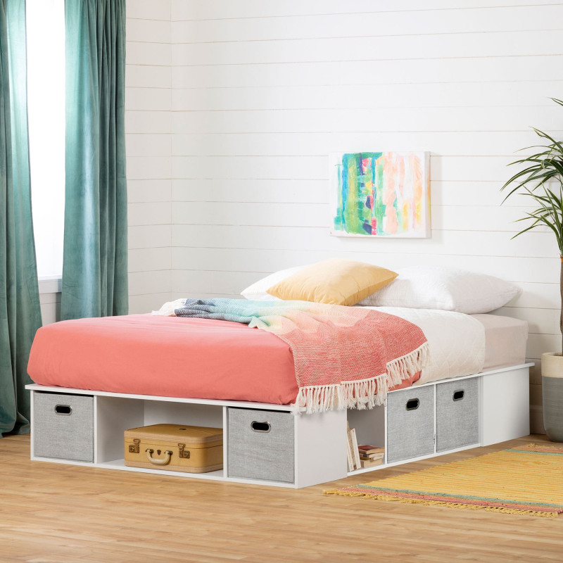 Double Platform Bed with Baskets - Flexible Solid White