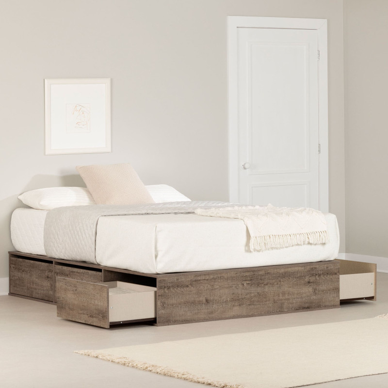 Queen Platform Bed 6 Drawers - Fusion Aged Oak