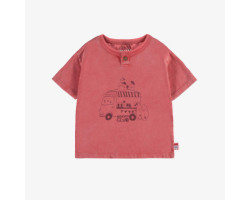 Red short-sleeved t-shirt with an illustration in cotton, baby