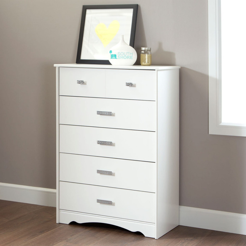 South Shore Commode 5 Tiroirs Tiara - Blanc Solide