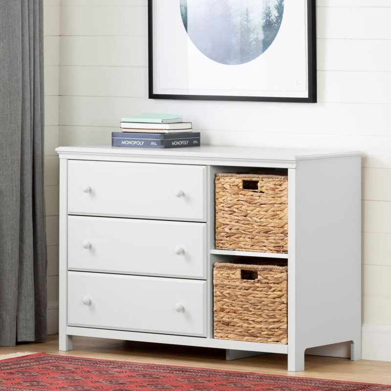 South Shore Commode 3 Tiroirs avec Paniers Cotton Candy - Blanc Solide