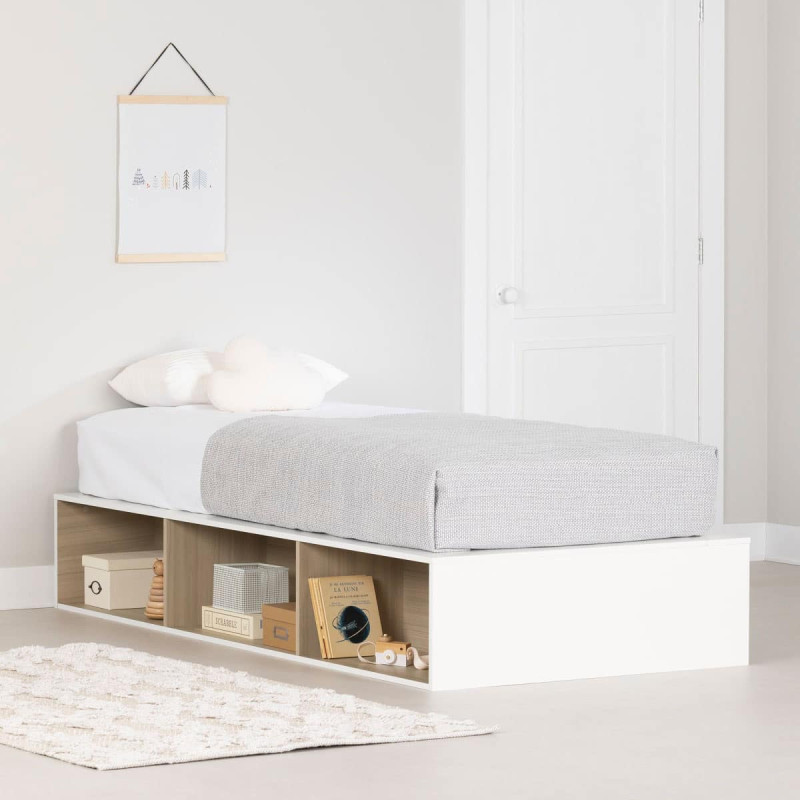 Hooray Single Platform Bed with Open Storage - White