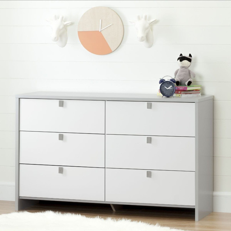 Cookie 6-Drawer Double Desk - Light Gray and Solid White