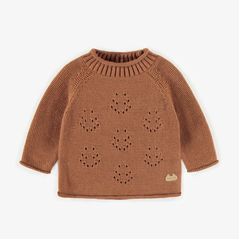 Brown knitted crewneck in cotton, newborn