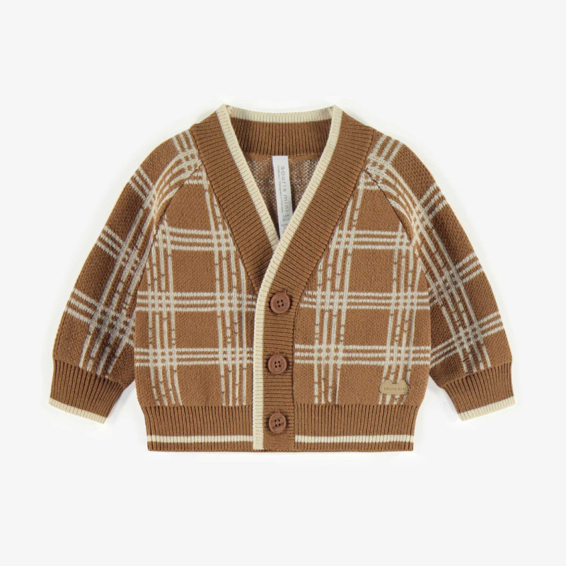 Plaid brown knitted vest with a cashmere imitation, newborn