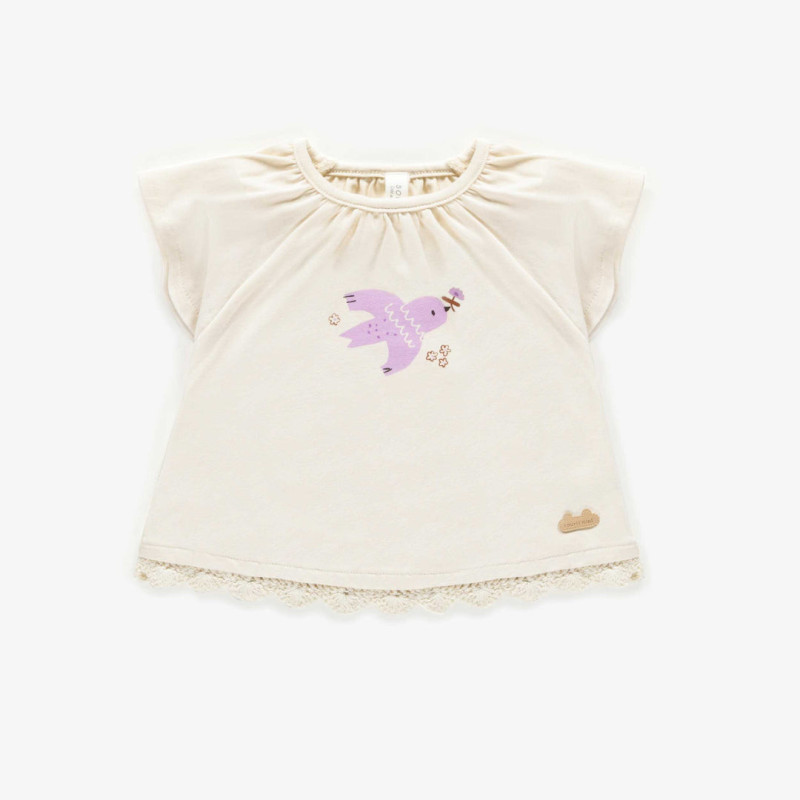 Cream t-shirt in stretch organic cotton, newborn