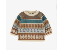 Blue and brown knitted sweater with a cashmere imitation, newborn