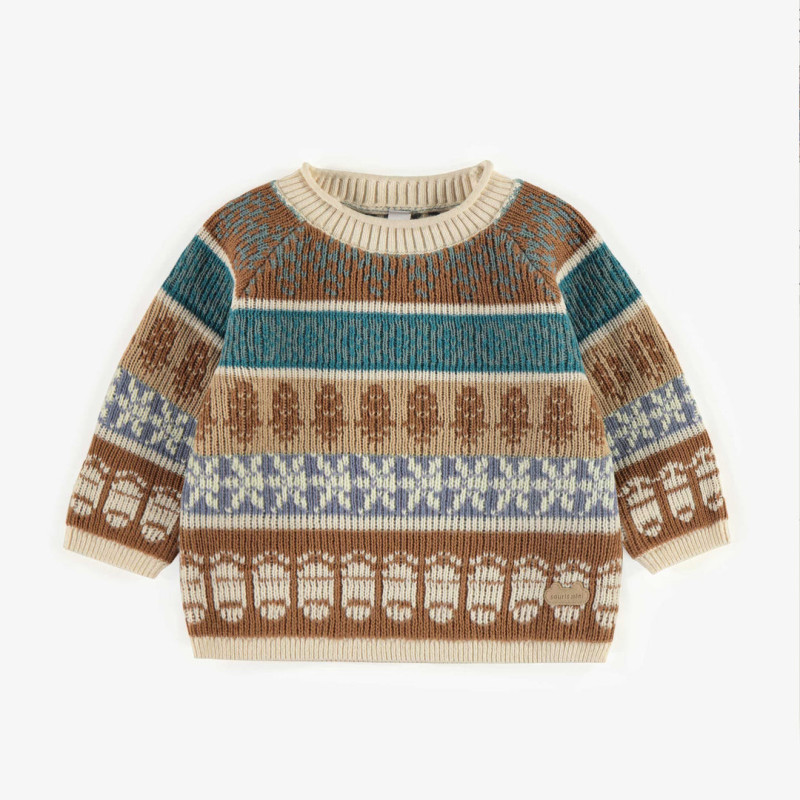 Blue and brown knitted sweater with a cashmere imitation, newborn