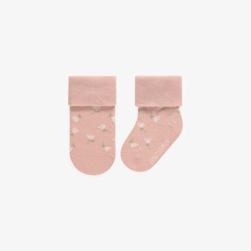 Pink stretch socks with small flowers, newborn