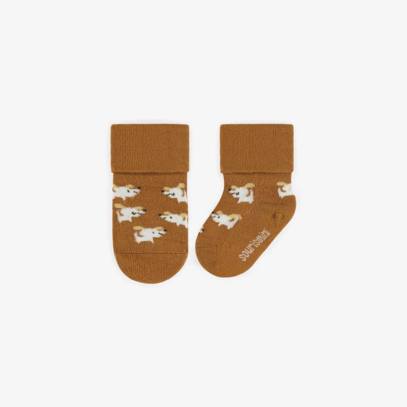 Brown stretch socks with dogs, newborn