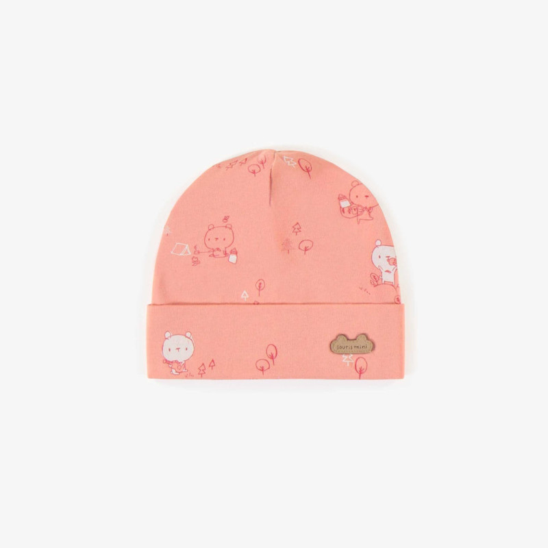 Pink patterned hat in organic cotton, newborn
