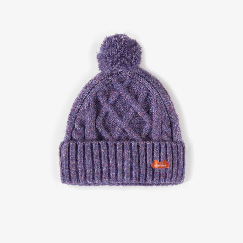 Purple knitted tuque in recycled polyester, newborn