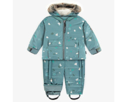 3 in 1 blue snowsuit with print and faux fur, baby
