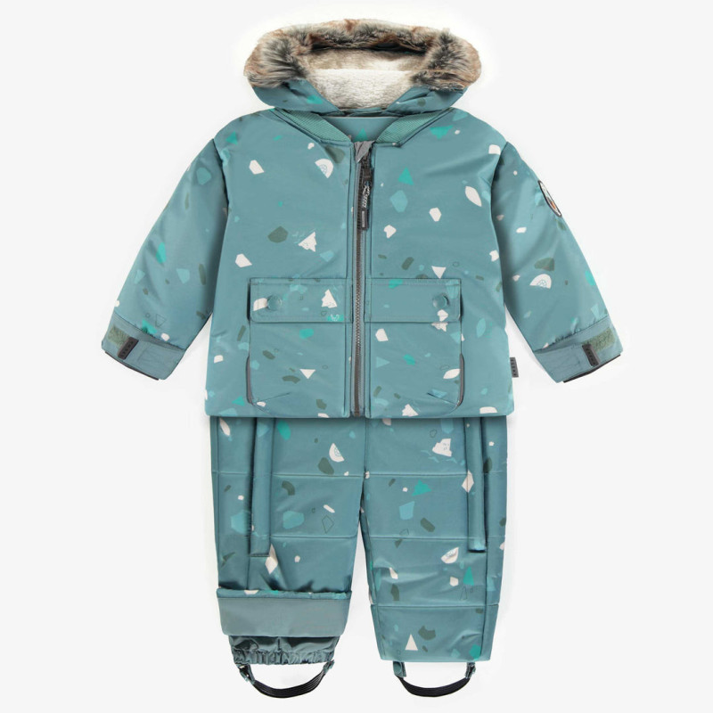 3 in 1 blue snowsuit with print and faux fur, baby