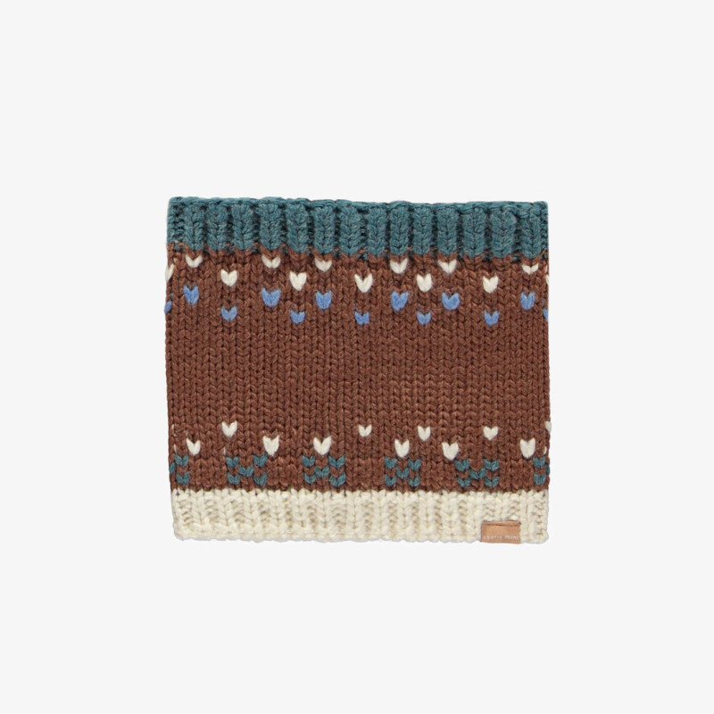 Brown knitted neck warmer with a print, baby