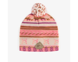 Pink patterned toque with pompom in fleece, child