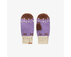 Purple knitted mittens with a jacquard print, child