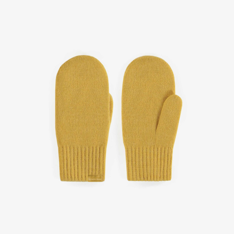 Honey yellow knitted mittens, child