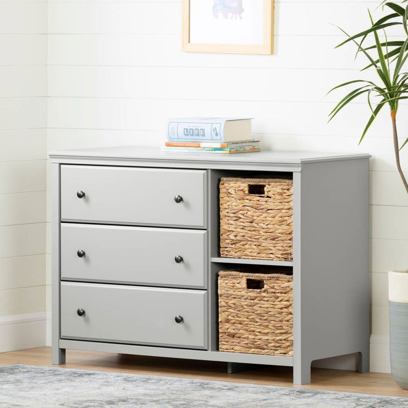 Cotton Candy 3 Drawer Desk with Storage Baskets - Light Gray