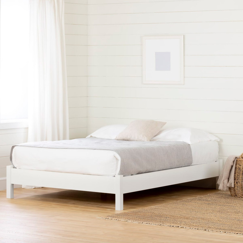 Munich Double Platform Bed with Legs - Solid White