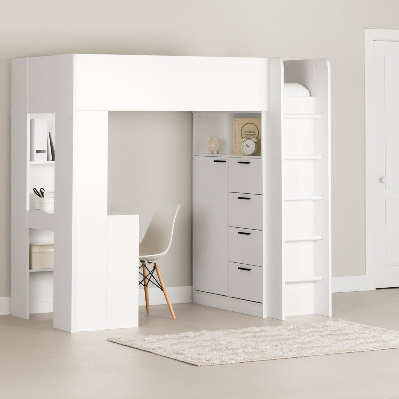 South Shore Lit Simple Mezzanine avec bureau - Logik Blanc solide