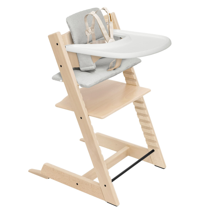 Stokke Chaise Haute Tripp Trapp® + Coussin Gris avec Cabaret Stokke® - Naturel