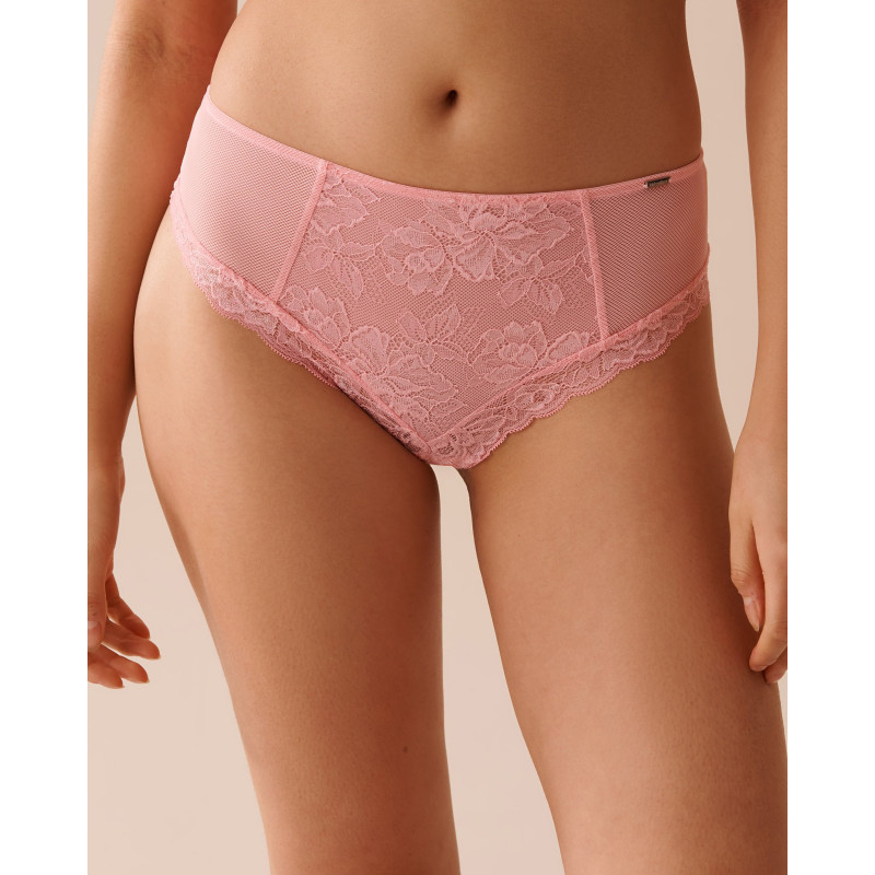 Culotte cheeky taille haute en dentelle et détails au dos