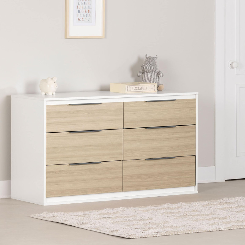 Double desk with 6 drawers - Hooray Natural Elm and White