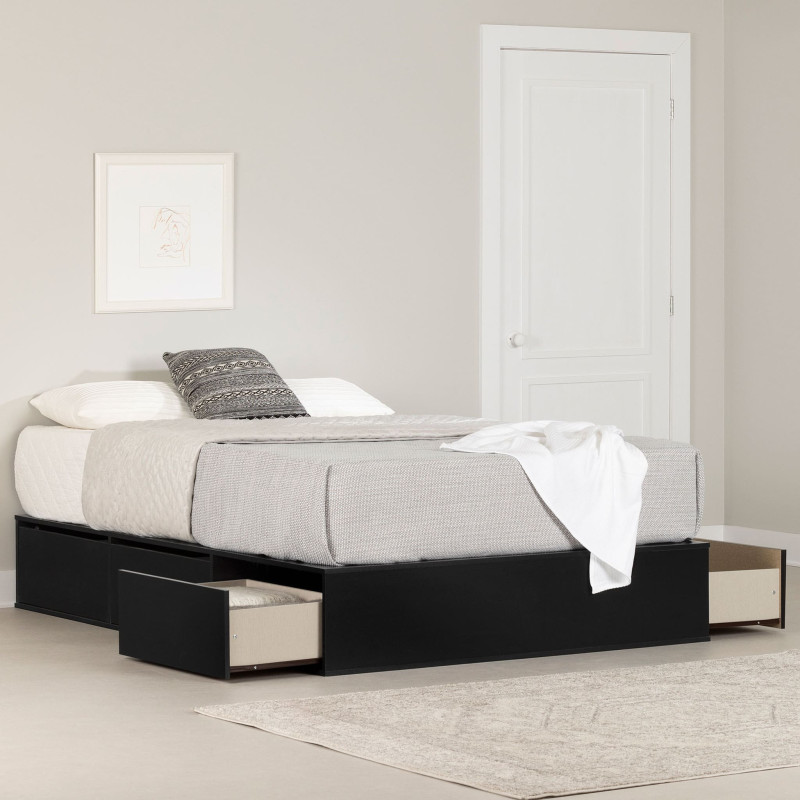 Queen Platform Bed 6 Drawers - Fusion Solid Black