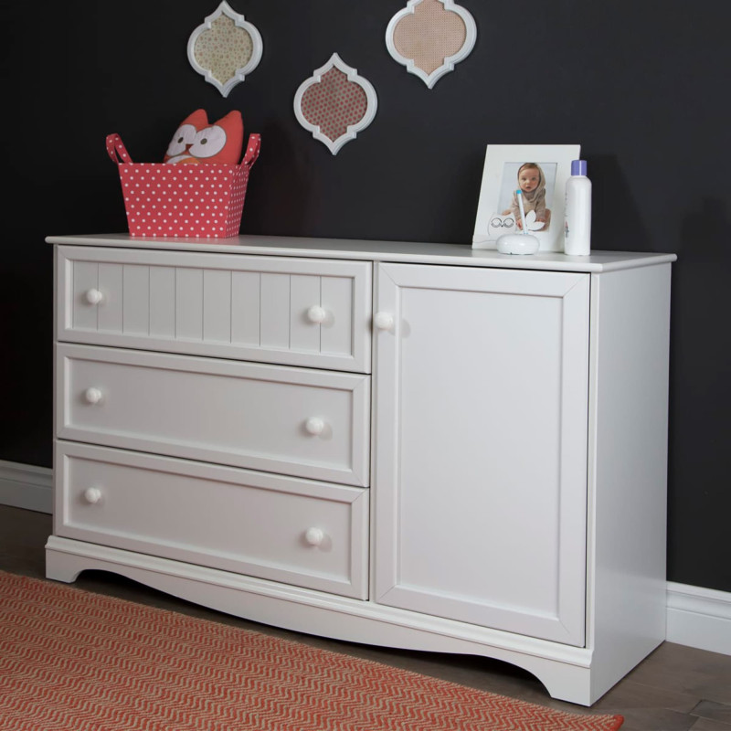 South Shore Commode 3 Tiroirs Avec Porte Savannah - Blanc Solide