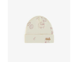 Cream patterned hat in organic cotton, newborn