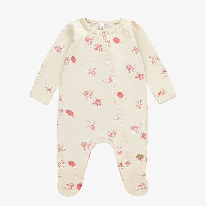 Cream pajama with crayfish print in organic jersey, newborn