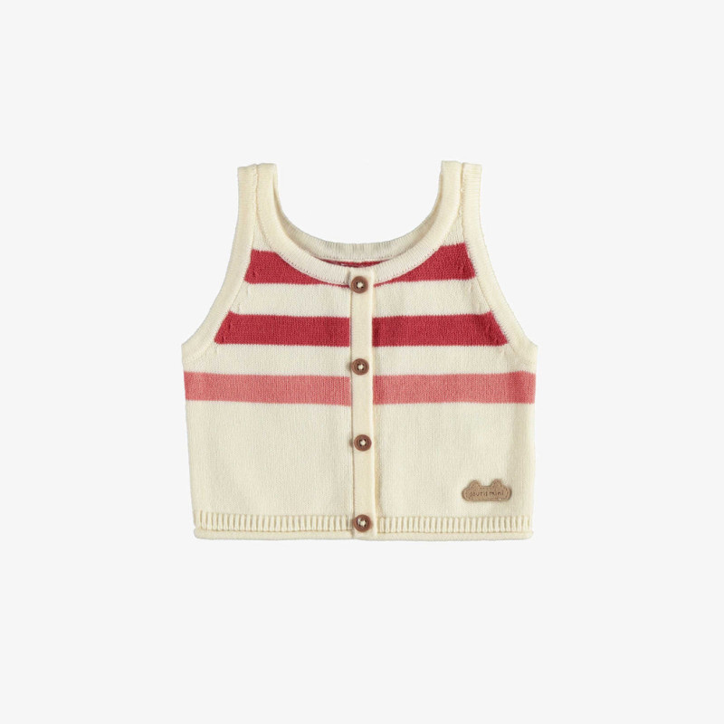 Knitted tank top with cream, pink and red stripes, newborn