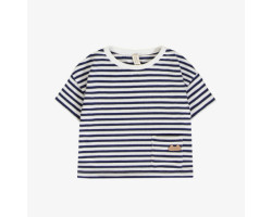 Navy and white striped short sleeves t-shirt in French terry, newborn