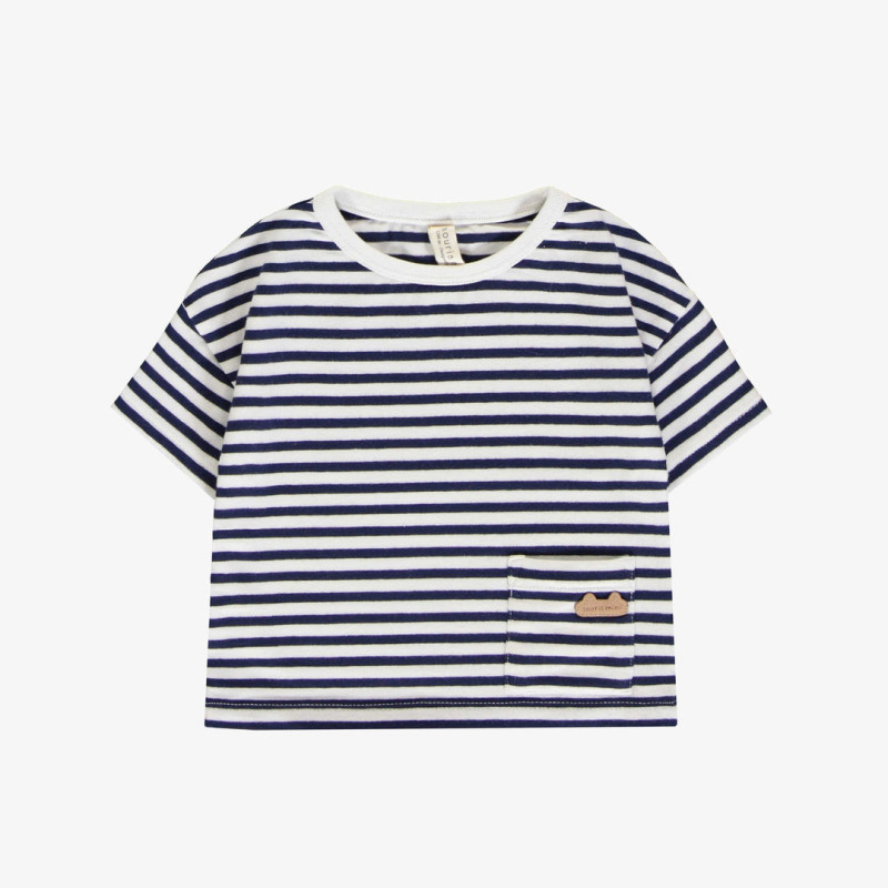 Navy and white striped short sleeves t-shirt in French terry, newborn