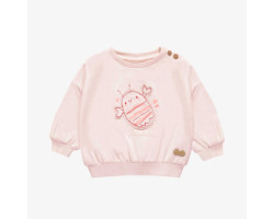 Pink long sleeves sweater with crayfish illustration in french terry, newborn