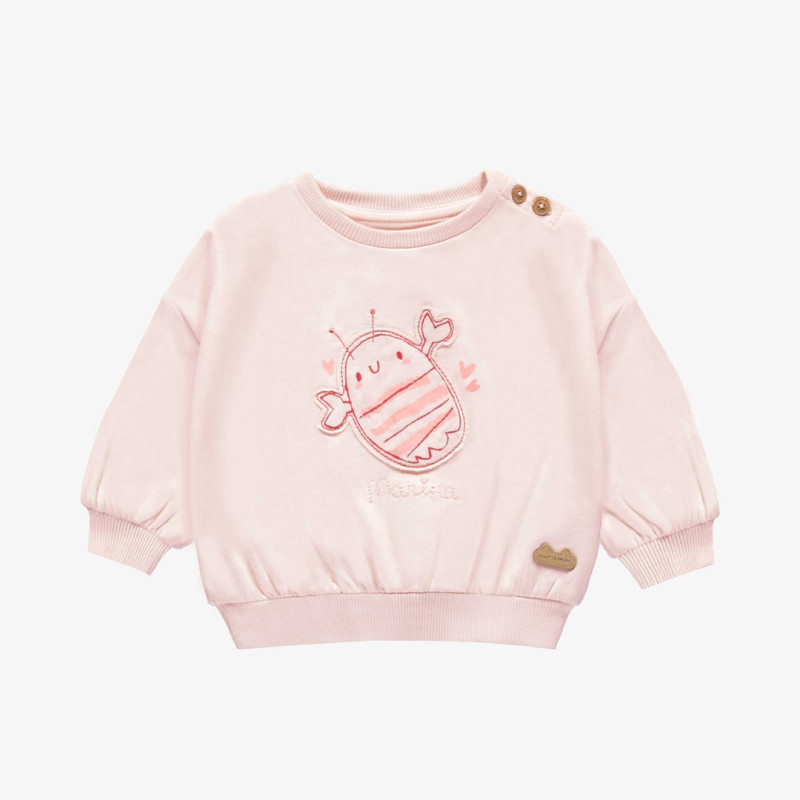 Pink long sleeves sweater with crayfish illustration in french terry, newborn