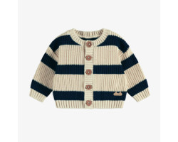 Long sleeves cream and navy striped ribbed knit vest, newborn