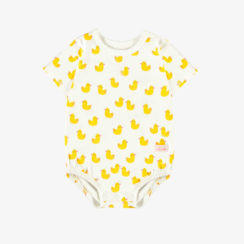 White bodysuit with duks all over print in soft jersey, baby